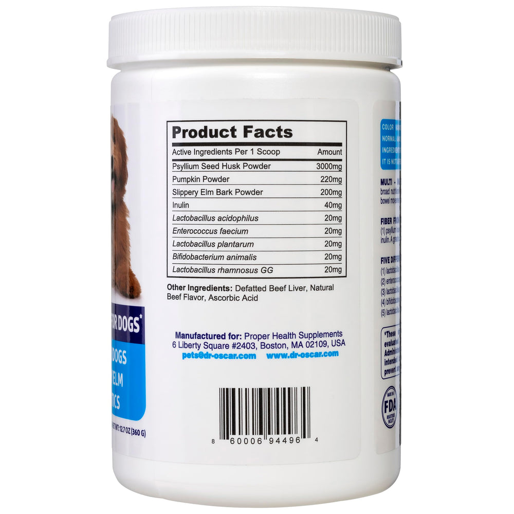 Dr. Oscar Gut Health scoop shows measured serving for gradual digestion support.
