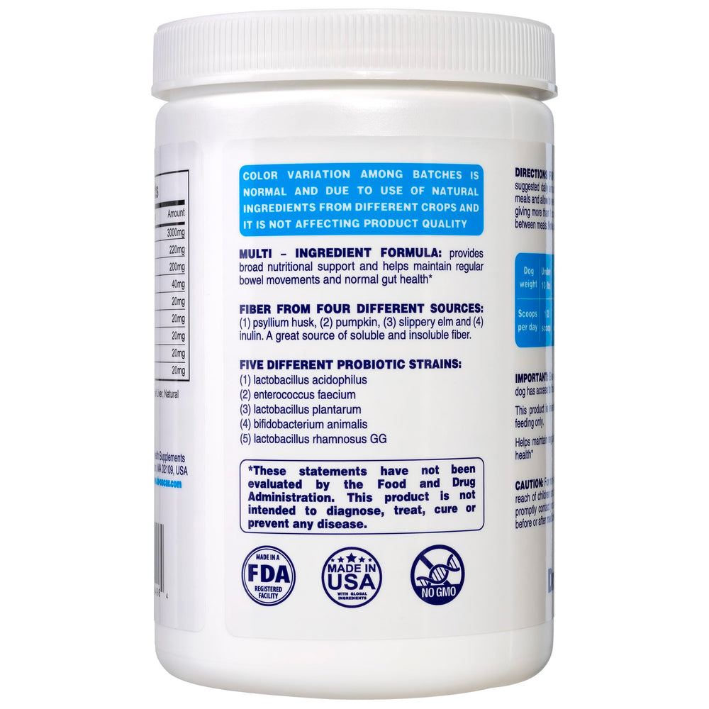 Dr. Oscar Gut Health probiotics bottle closeup with five strains benefit.