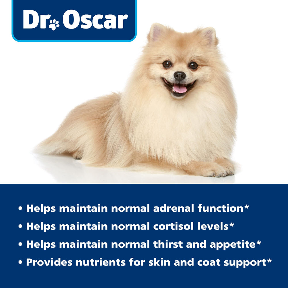 Dr. Oscar skin and coat support visual with glossy coat vitality.
