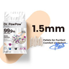 Dr. PawPaw tofu cat litter shows 99.9% dust-free design.