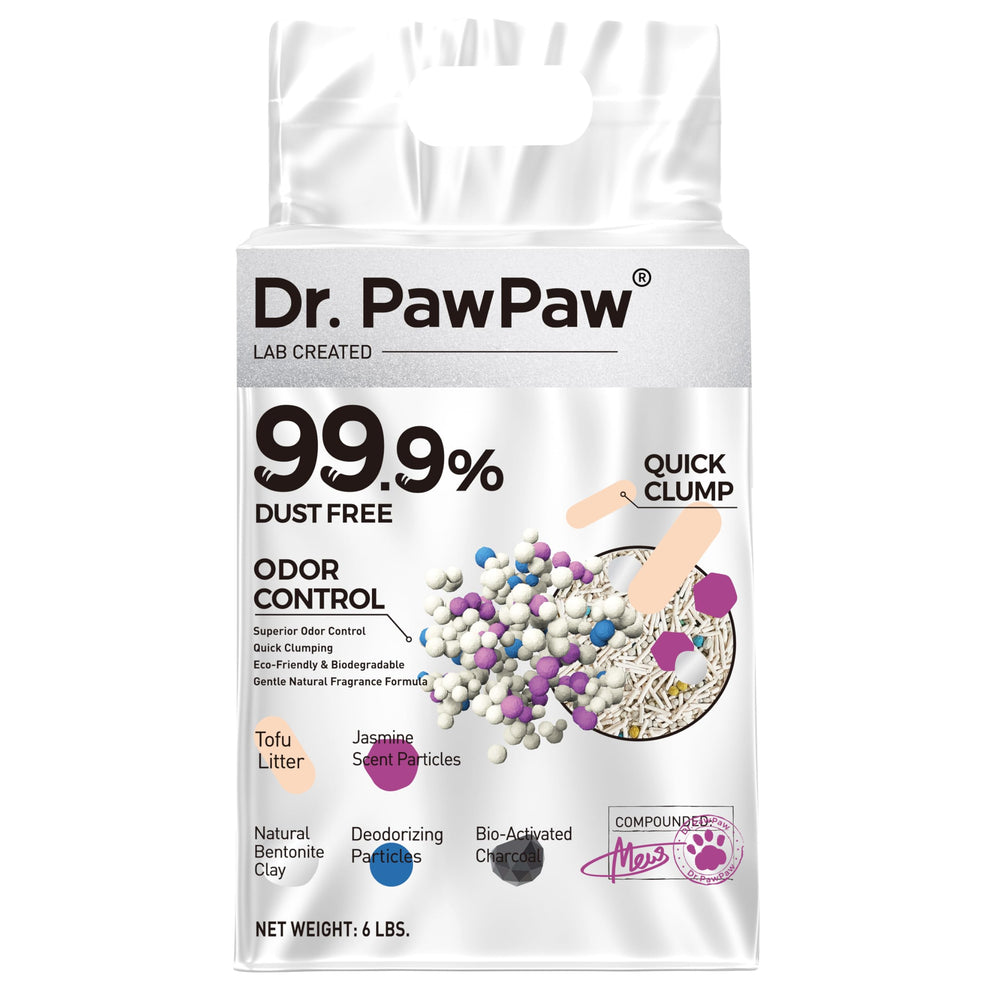 Dr. PawPaw tofu cat litter bag front with jasmine scent for a fresher home.