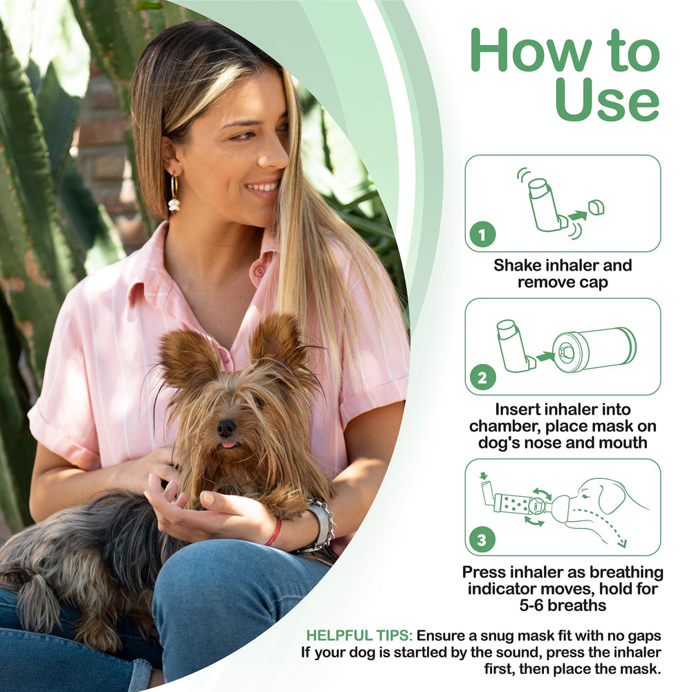 Dr. Pet flow indicator provides a visual inhalation cue.