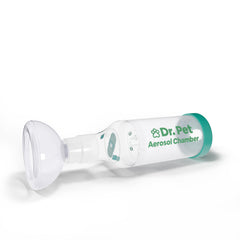 Dr. Pet Dog Aerosol Chamber front view shows sturdy spacer for easy inhalation support.