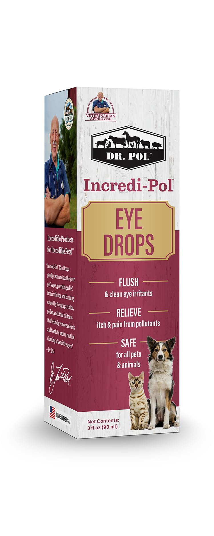 Dr. Pol Incredi-Pol eye drops with cotton pad for tear-stain cleaning
