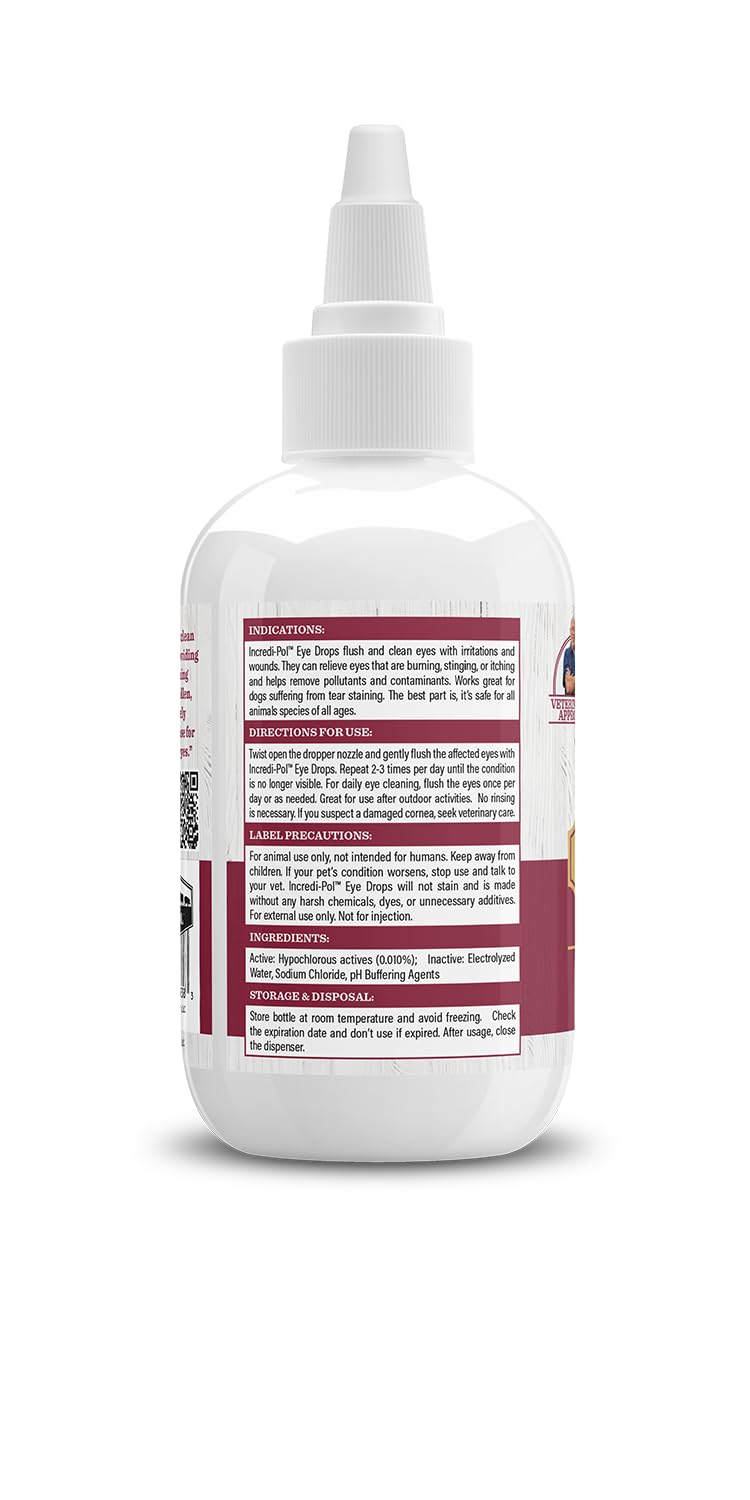 Dr. Pol Incredi-Pol eye drops bottle highlighting safe non-irritating formula
