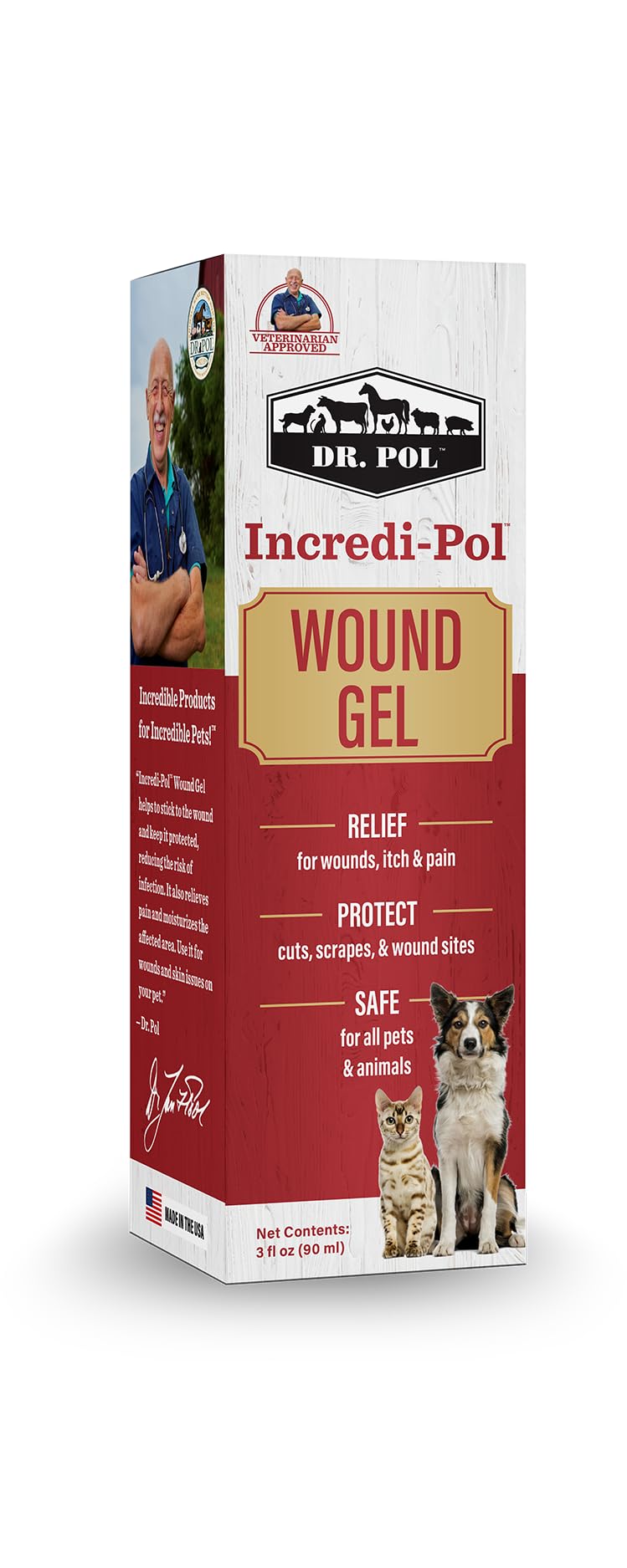 Dr. Pol Incredi-Pol Wound Gel bottle closeup showing easy spray design for scrapes