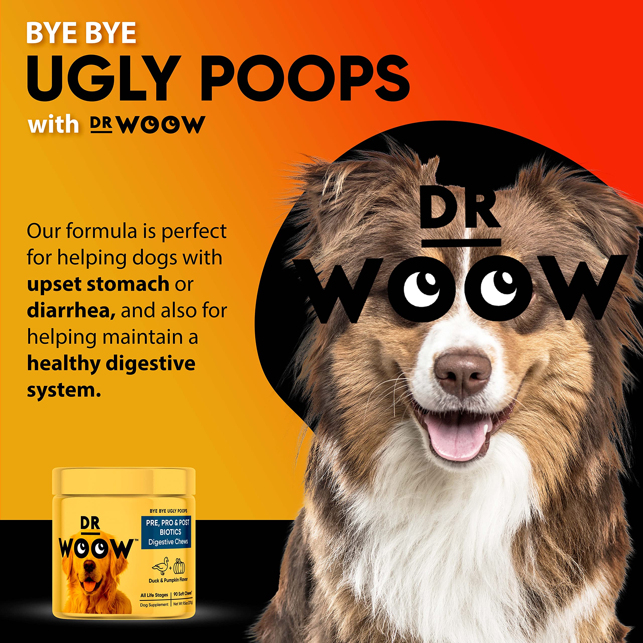 Dr Woow duck-pumpkin flavored chews for easy feeding and palatable daily use.