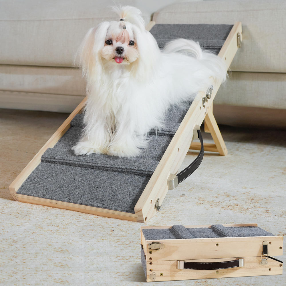 Drakthos dog ramp folded for compact storage under furniture