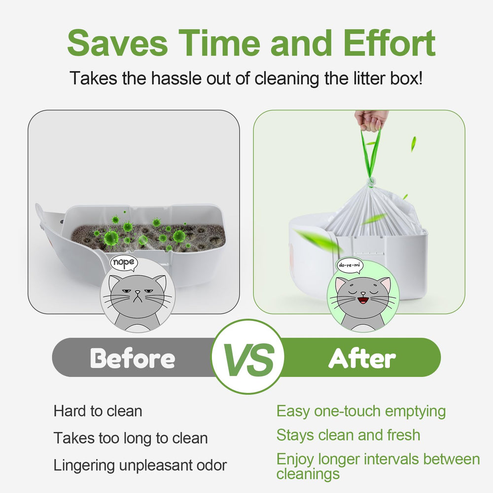 Dranbol drawstring closure demonstrates odor control and hands-free cleanup.