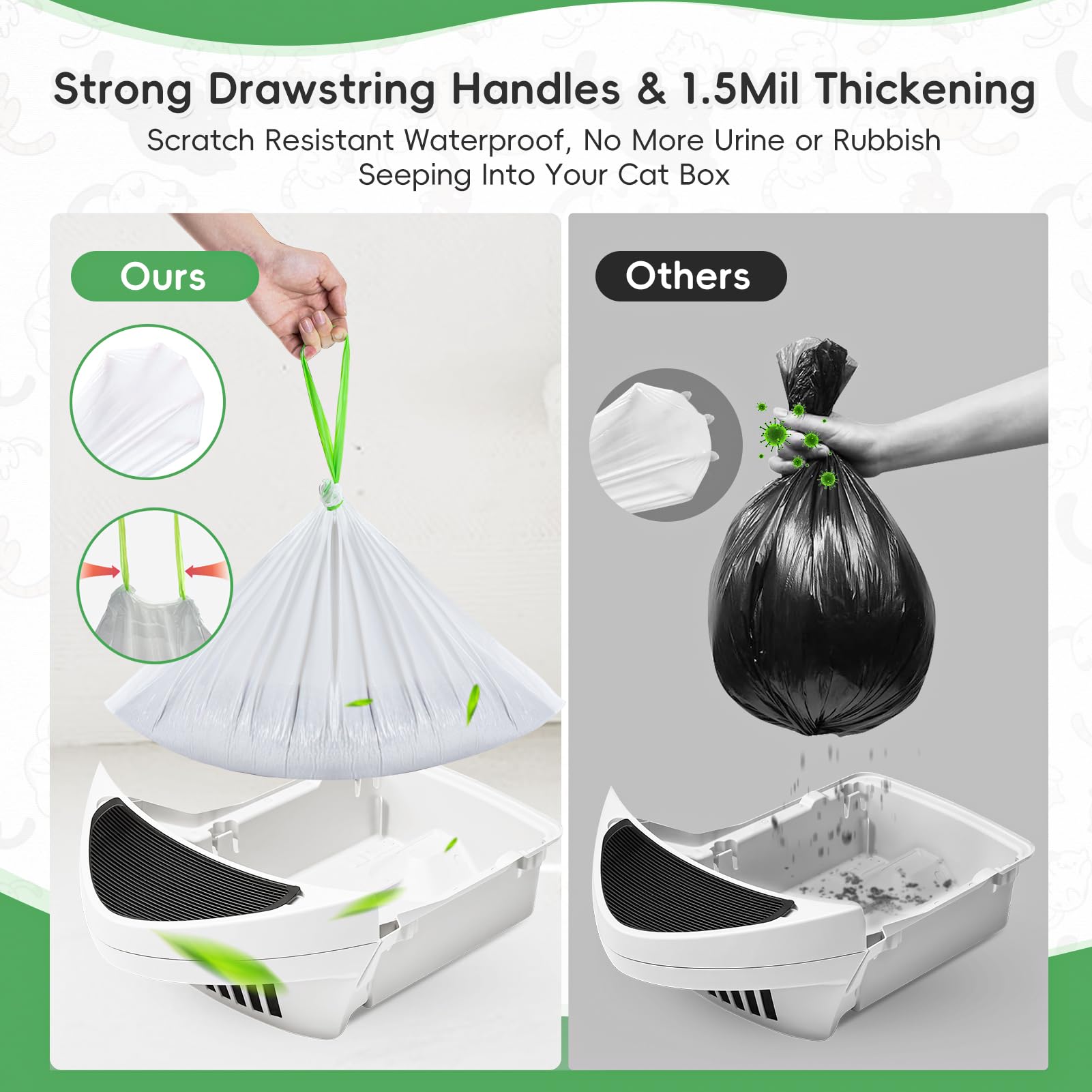 Dranbol litter bag close-up shows rugged tear-resistant material for heavy loads