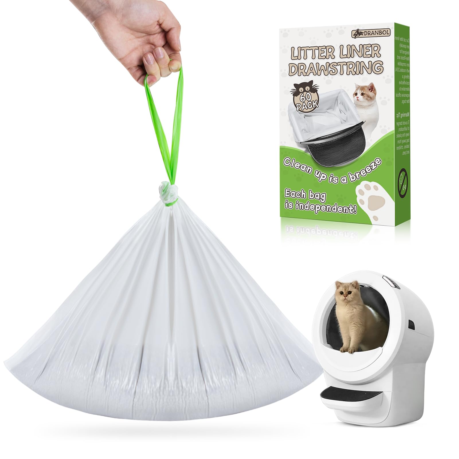 Dranbol litter bags thick drawstring closure for mess-free disposal