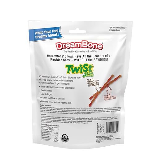 DreamBone Twist Sticks close-up of chicken and peanut butter flavor for irresistible taste.