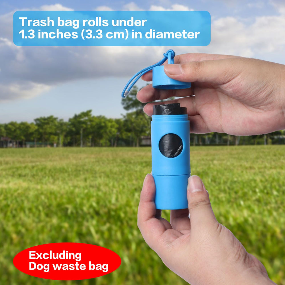 DREAM&GLAMOUR 2-in-1 blue dog poop bag holder with leash-ready snack box.