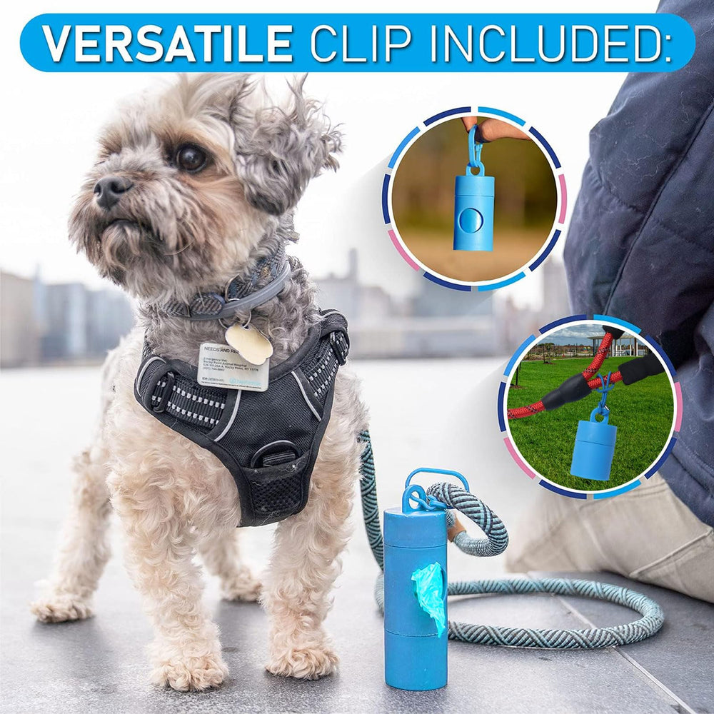 DREAM&GLAMOUR 2-in-1 blue dog poop bag holder open design for quick snack access.