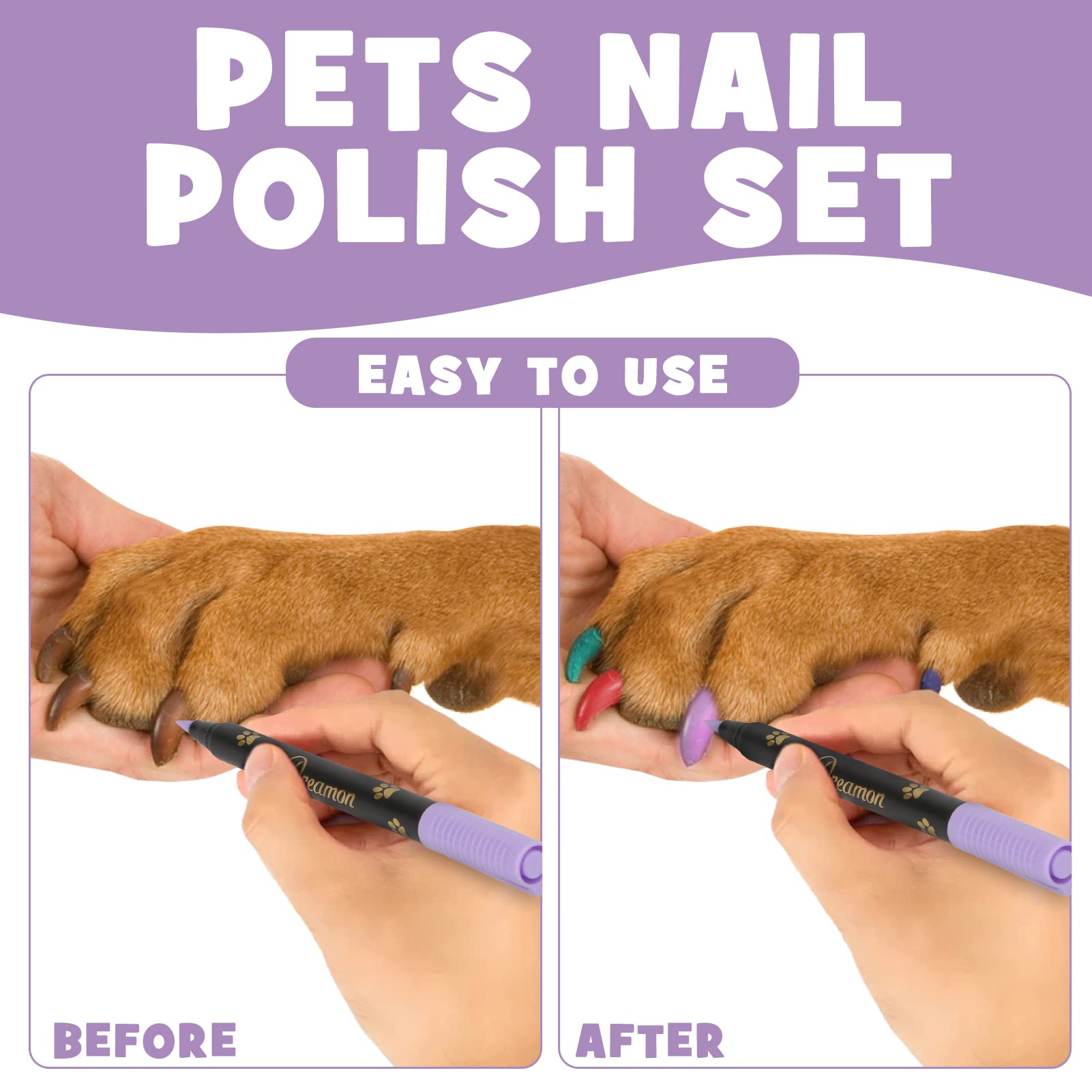 Dreamon dog nail polish pen brush-nip for precise coverage on small nails.