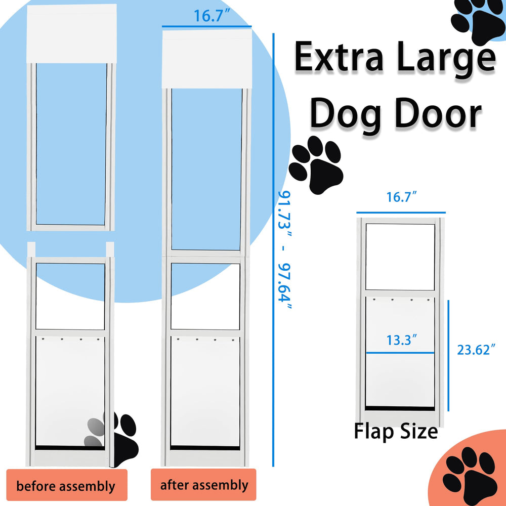 Dreampedal XL dog door height-adjustment shows adjustable height for tall doors.