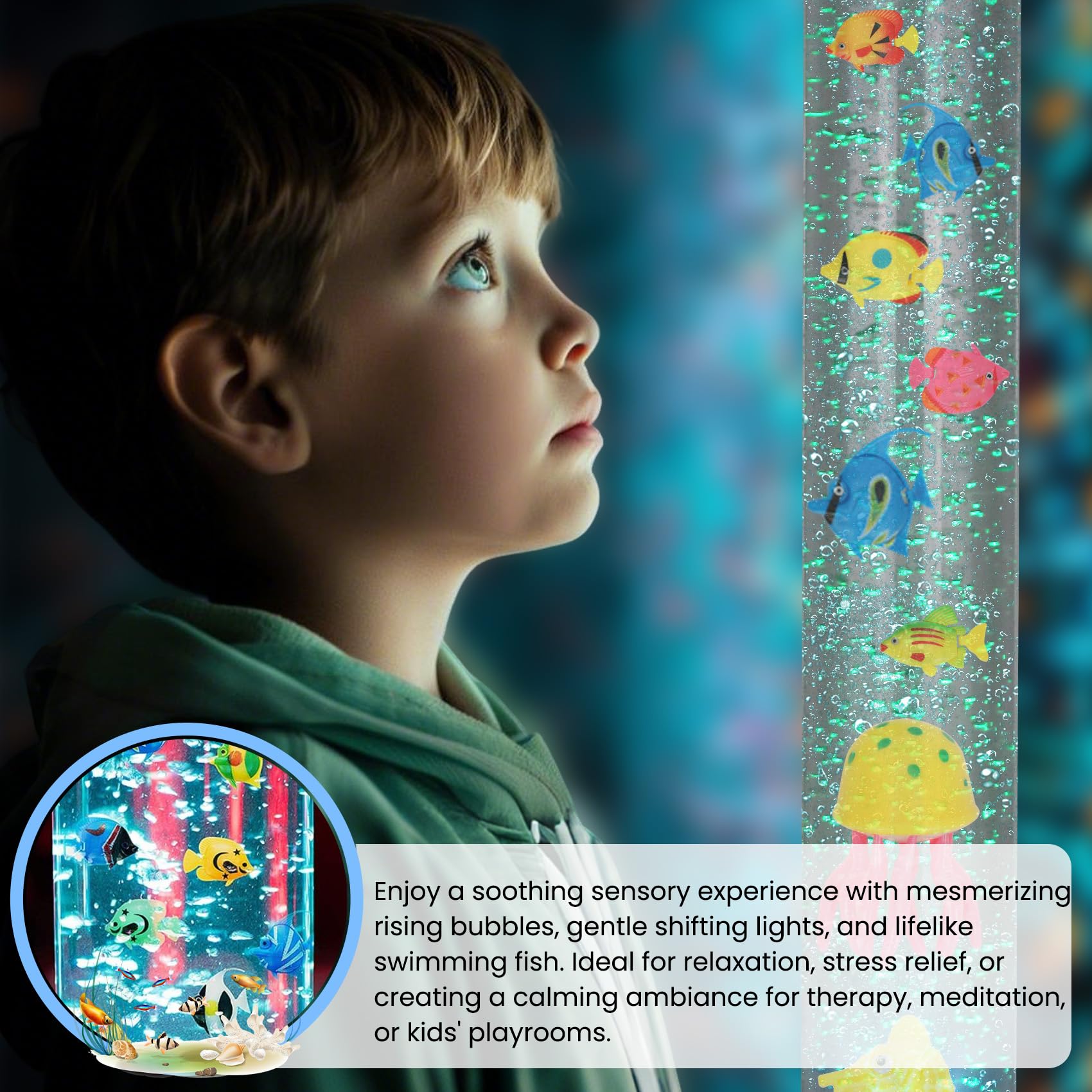 Dreamtrue bubble lamp glows with water bubbles to aid focus and relaxation