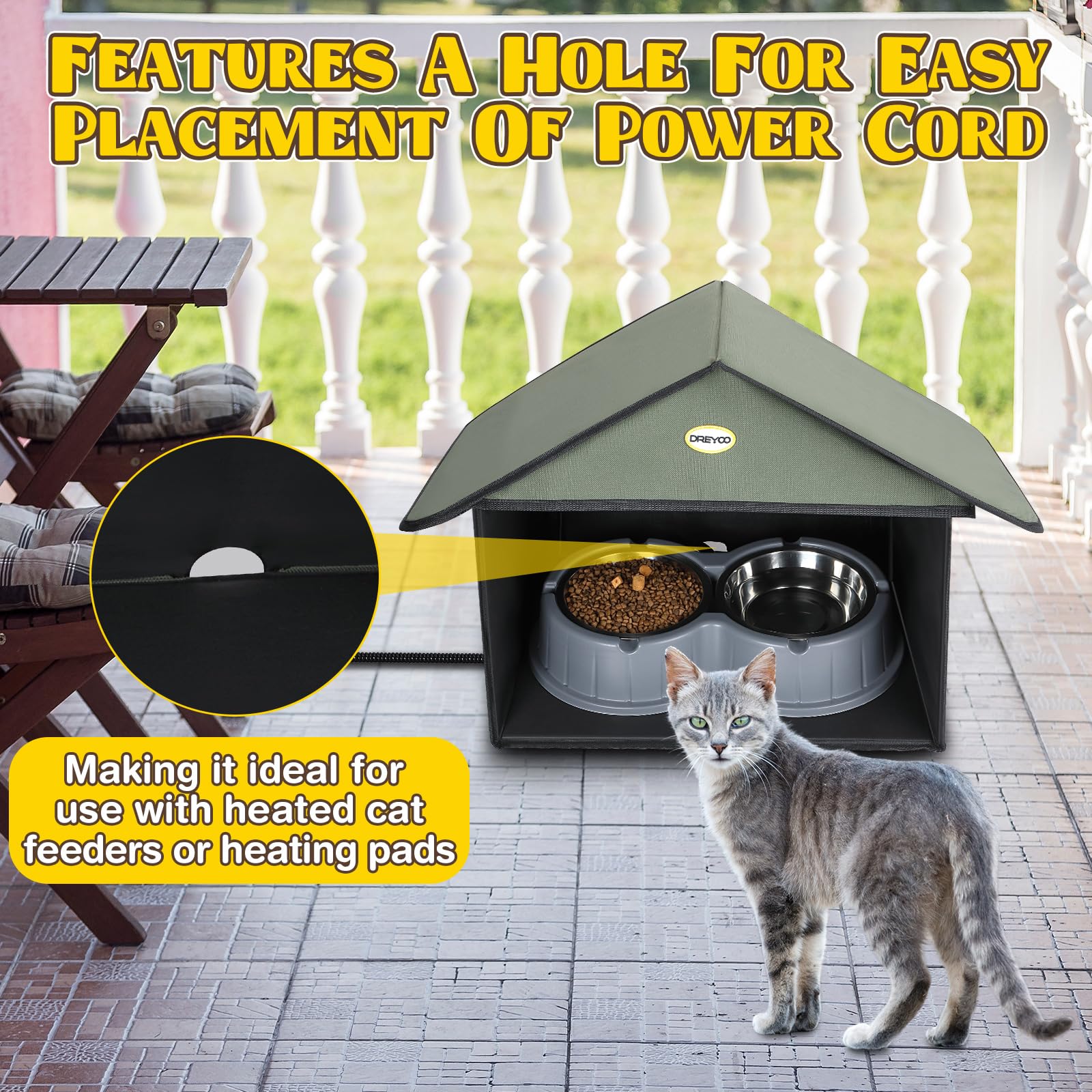 Dreyoo outdoor cat feeding station dimensions 13d-17w-15.5h ideal for balconies