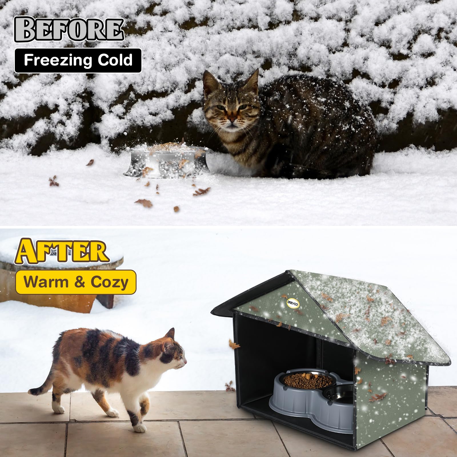 Dreyoo outdoor cat feeding station durable oxford material resists weather