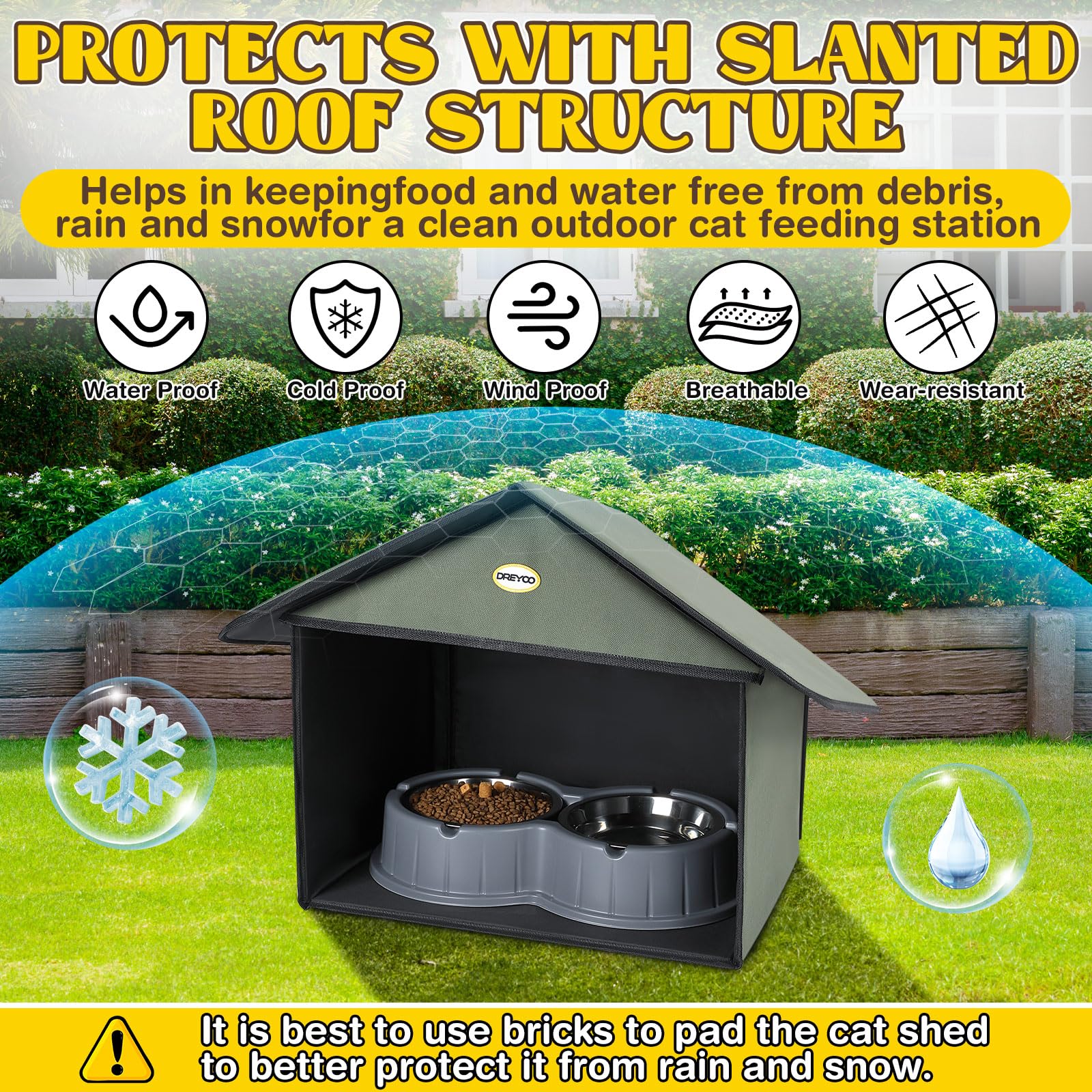 Dreyoo outdoor cat feeding station heated compatibility hole enables warm meals
