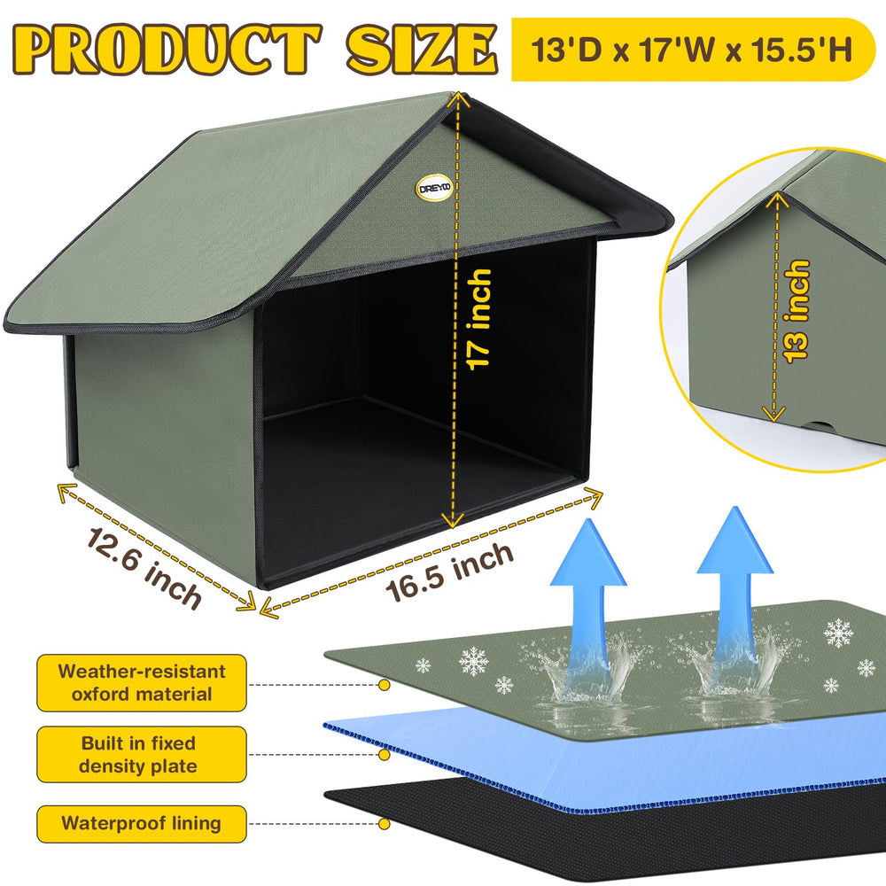 Dreyoo outdoor cat feeding station side view shows compact shelter for small spaces