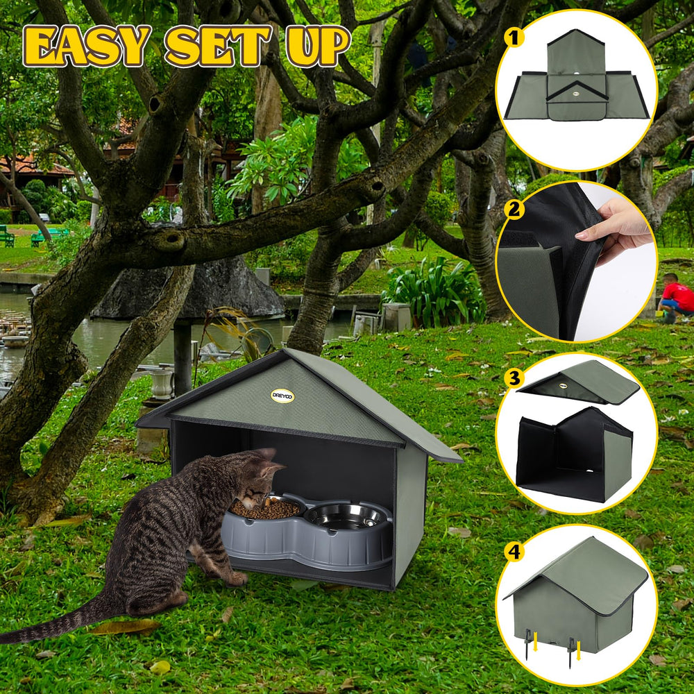 Dreyoo outdoor cat feeding station secure anchors prevent wind shifting