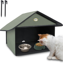 Dreyoo outdoor cat feeding station weatherproof roof keeps food dry during rain