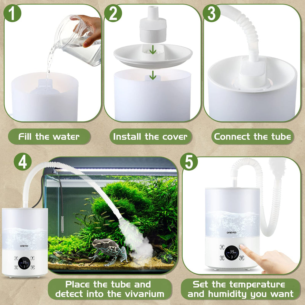 Dreyoo terrarium fogger operates quietly for undisturbed reptile habitats