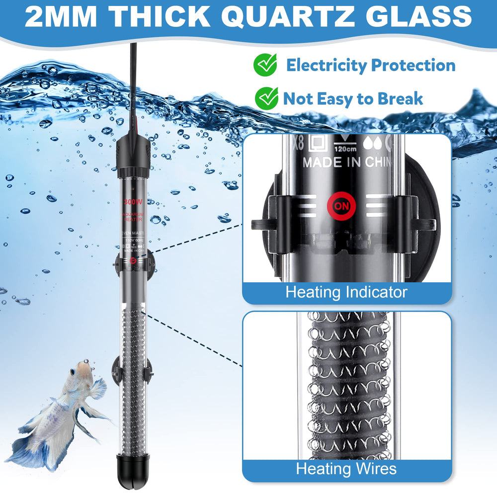 Dreyoo 300W heater visible in a freshwater tank for consistent warmth