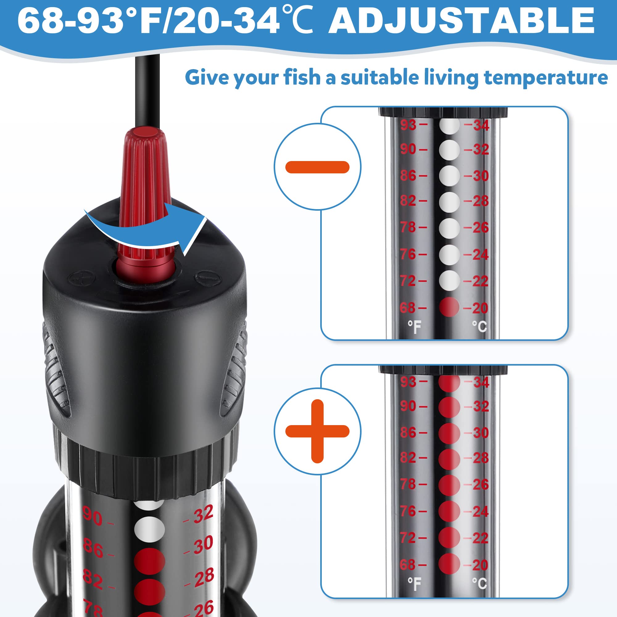 Dreyoo heater with suction cups installed securely in tank