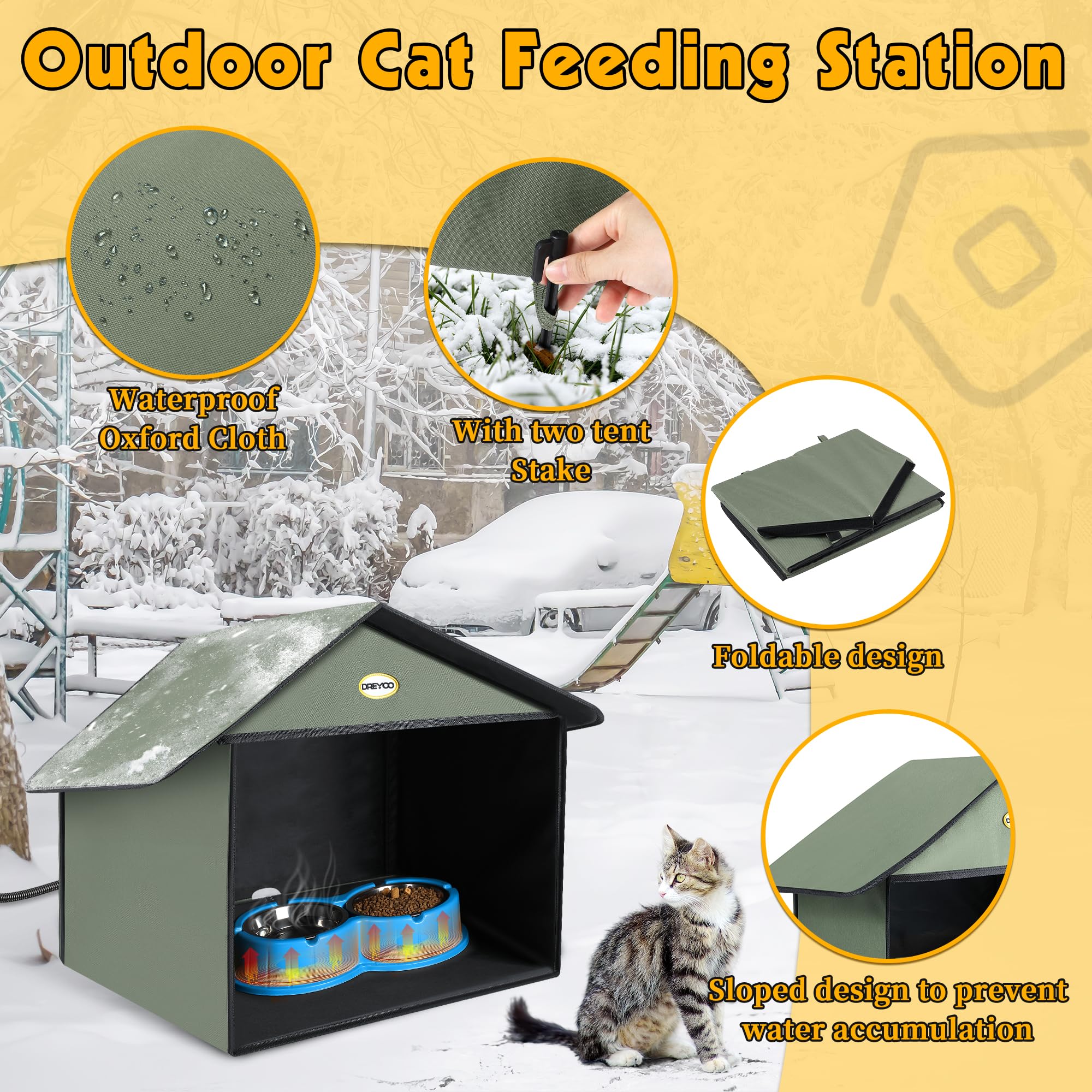 Dreyoo double heated cat bowls keep meals warm in cold weather