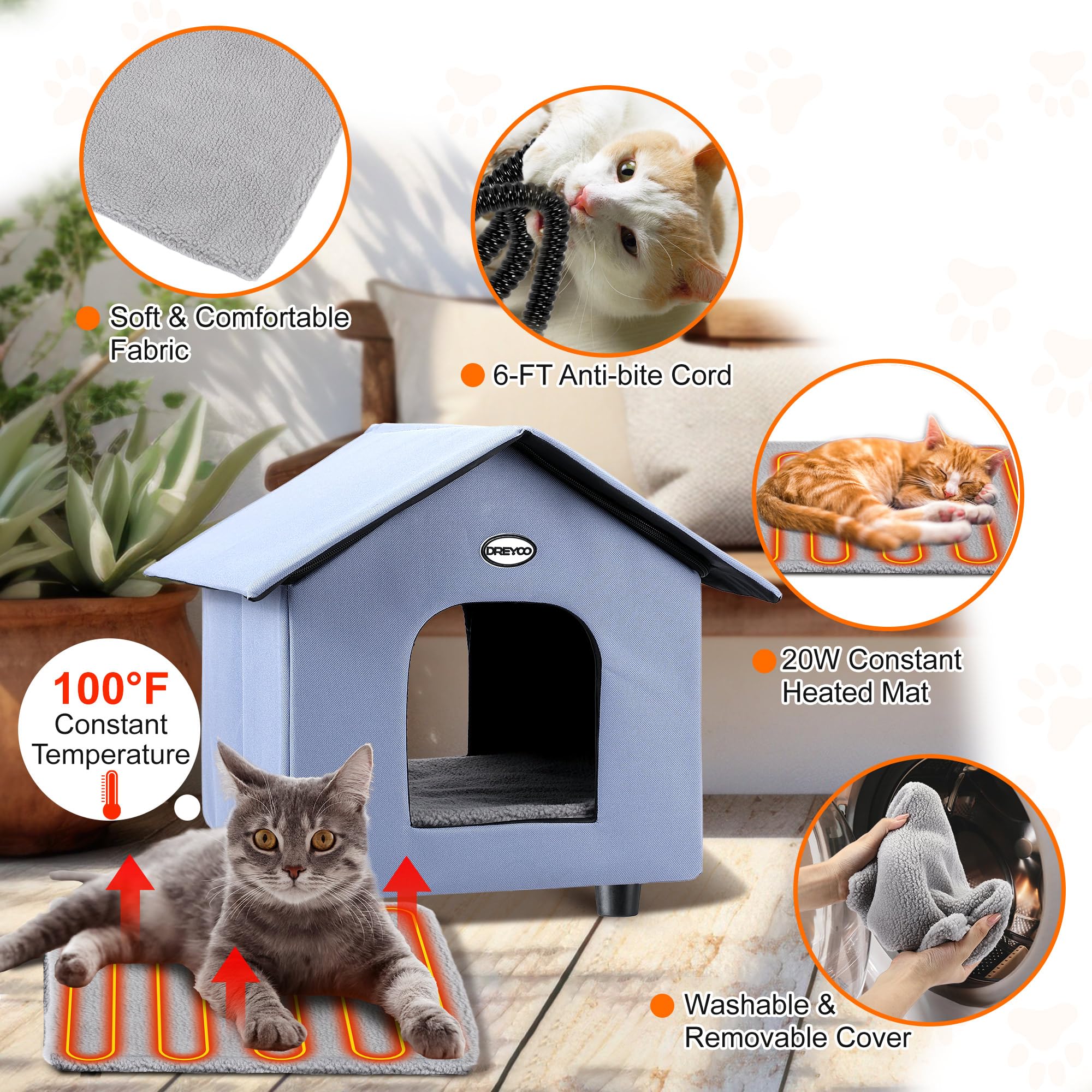 Dreyoo elevated base keeps paws dry in wet weather conditions.