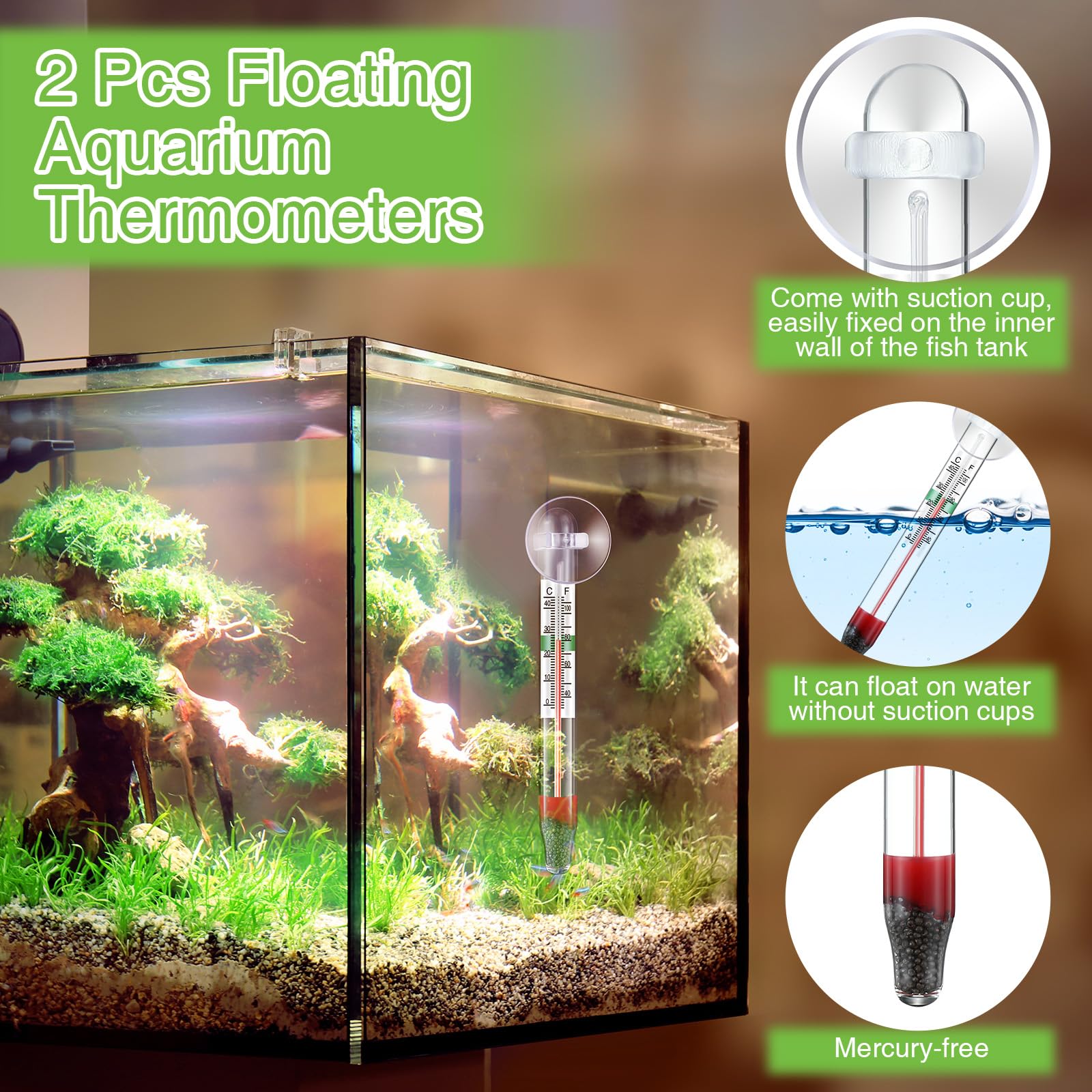 Dreyoo glass aquarium thermometer for freshwater and saltwater tracking