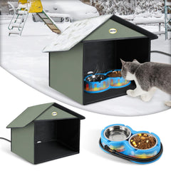 Dreyoo outdoor cat feeding station assembly showing quick setup for sheltered outdoor dining