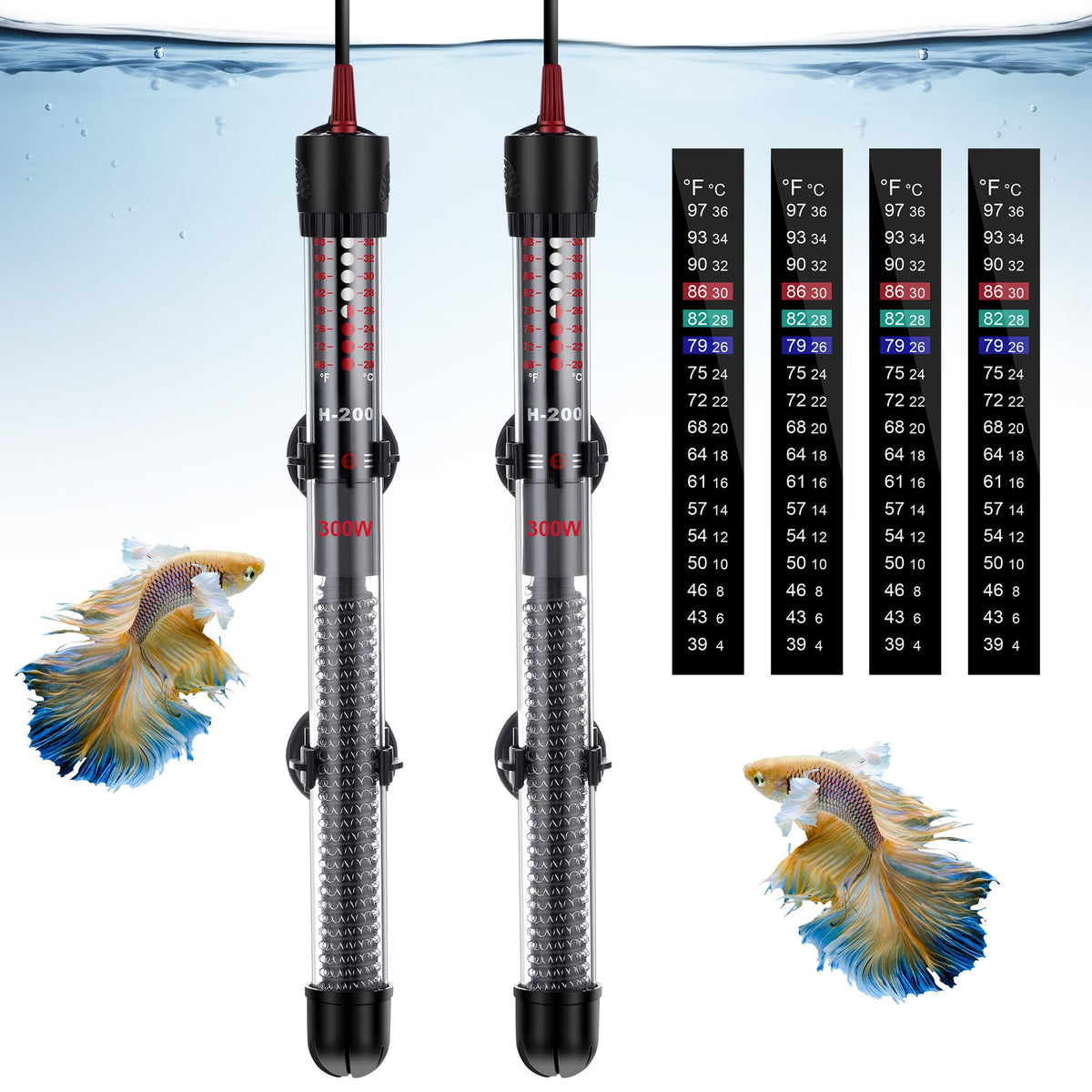 Dreyoo two-pack submersible aquarium heater in tank delivering steady warmth for fish