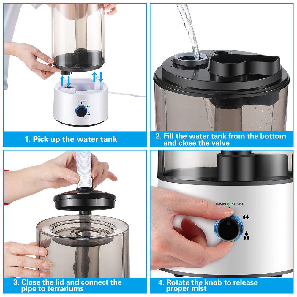 Dreyoo humidifier with suction feet securing hose inside enclosure.