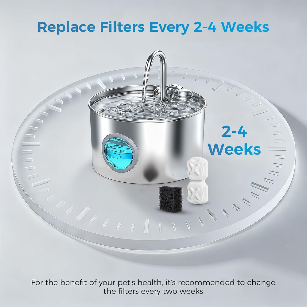 DrFlito stainless steel pet fountain showcases a sleek, easy-clean design.