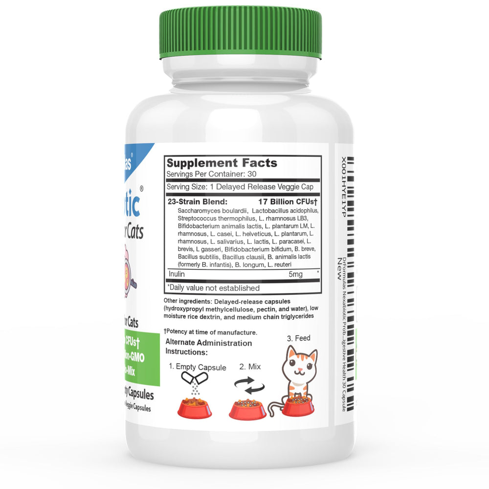 DrFormulas Nexabiotic Cats powder capsule open for easy mix into food or water
