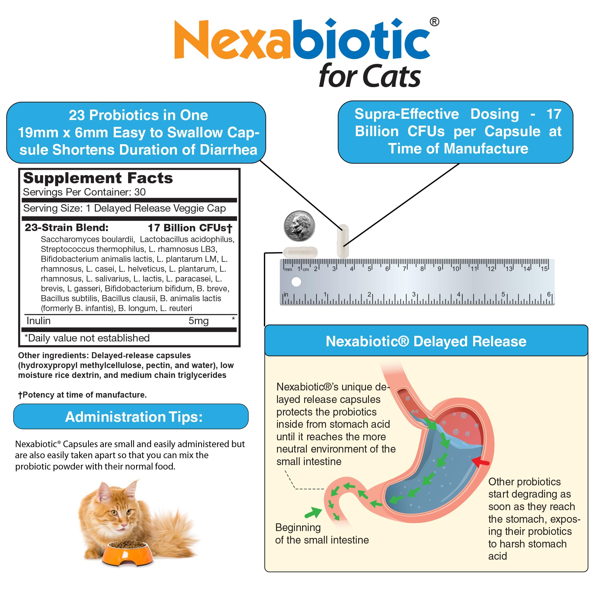 DrFormulas Nexabiotic Cats powder bottle on shelf emphasizes USA-made production