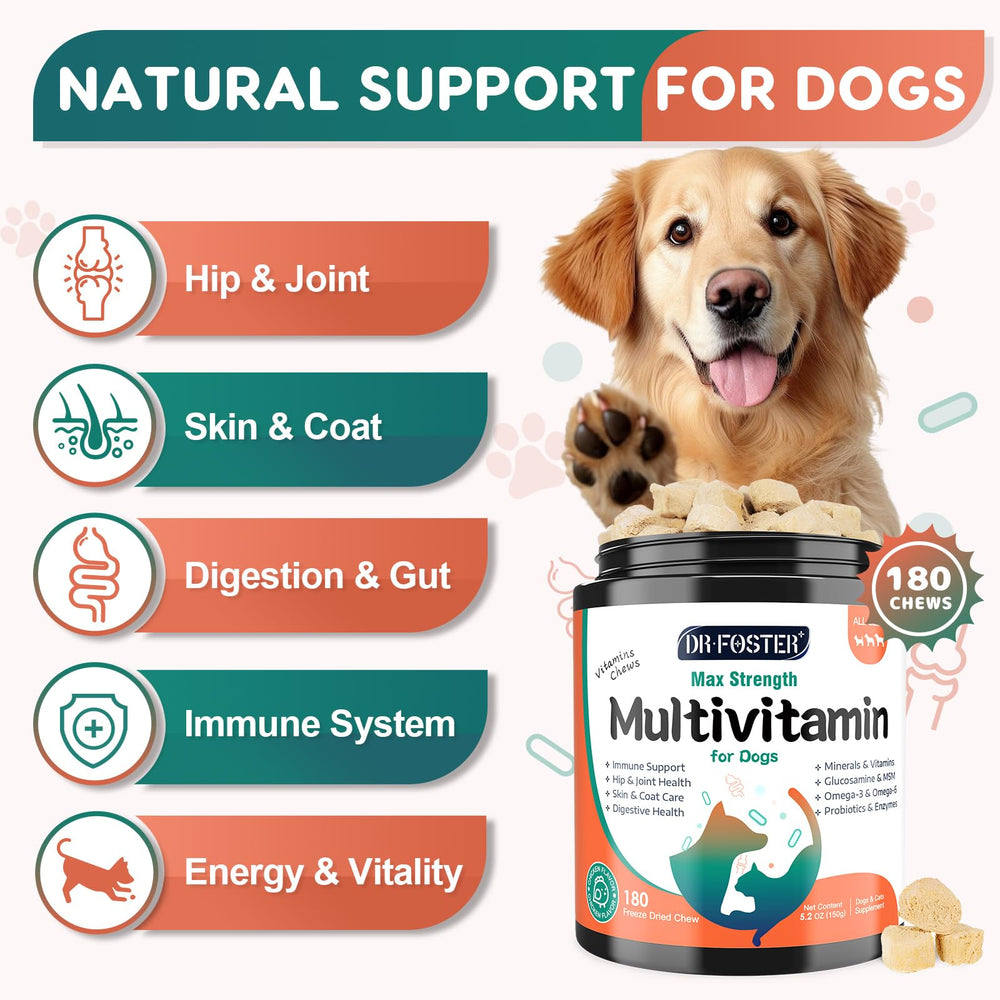 DRFOSTER Dog Multivitamin bites chicken flavor enhances daily feeding ease and palatability.