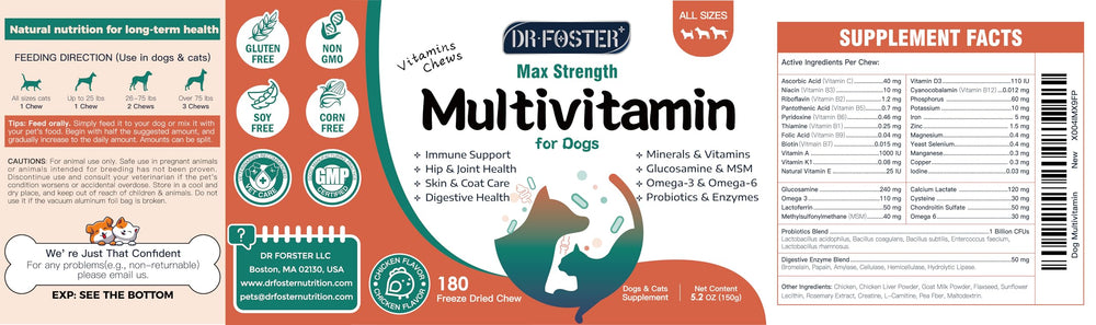 DRFOSTER dog multivitamin bites skin and coat vitality boosts shine.