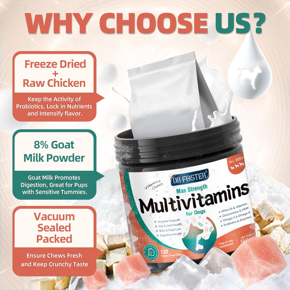 DRFOSTER dog multivitamin vacuum-pack packaging for freshness.