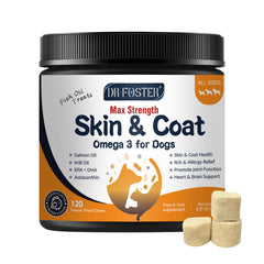 DRFOSTER Omega-3 Dogs salmon oil bottle emphasizes skin and coat support