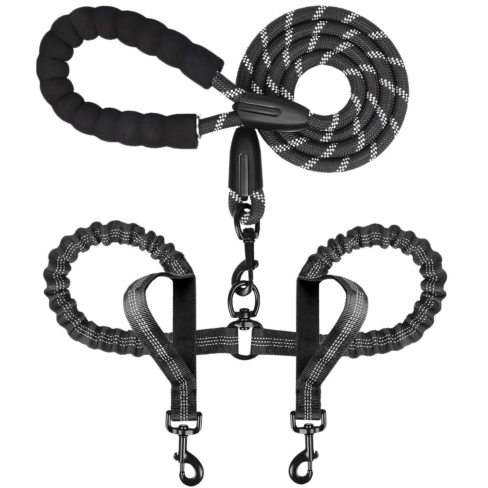 Drgxle double dog leash shows buckle adjustment for two dogs