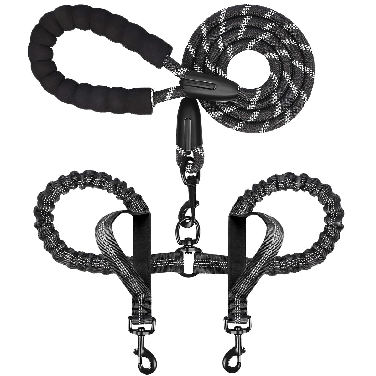 Drgxle double dog leash shows buckle adjustment for two dogs