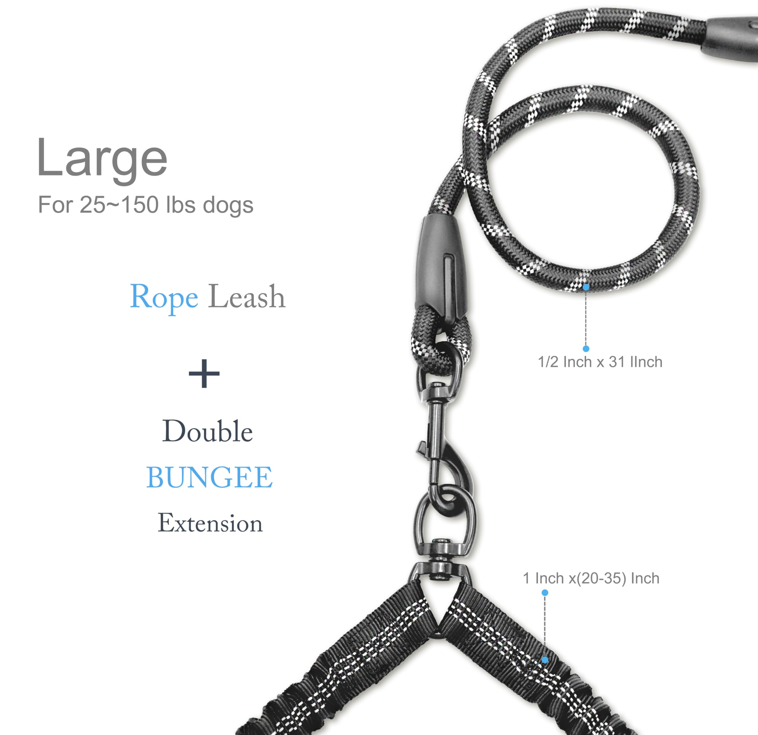 Drgxle double dog leash central sponge handle for comfortable grip