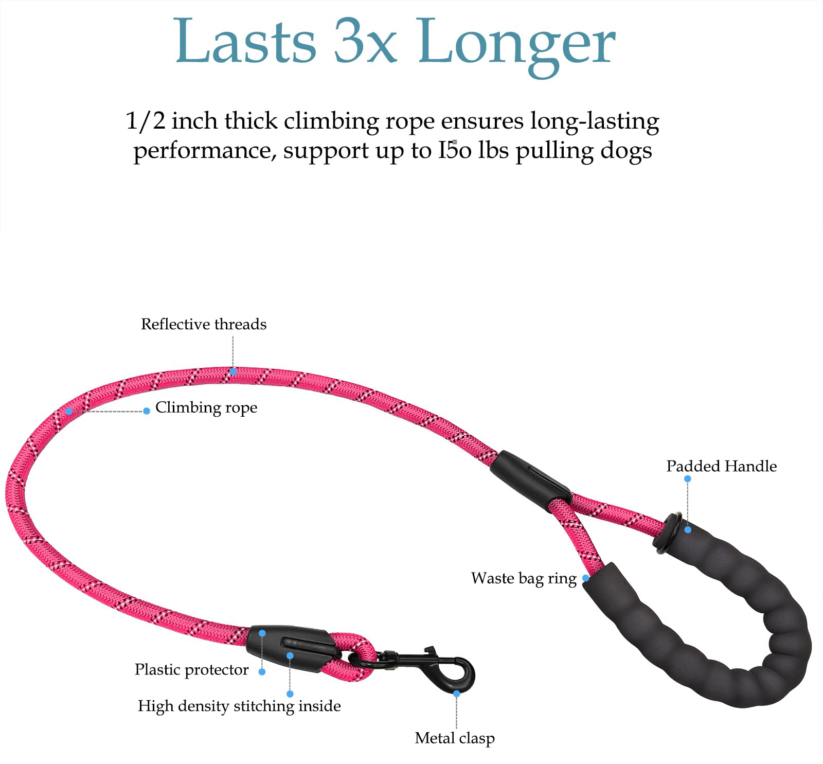 Drgxle double dog leash reflective stripe boosts visibility for night walks