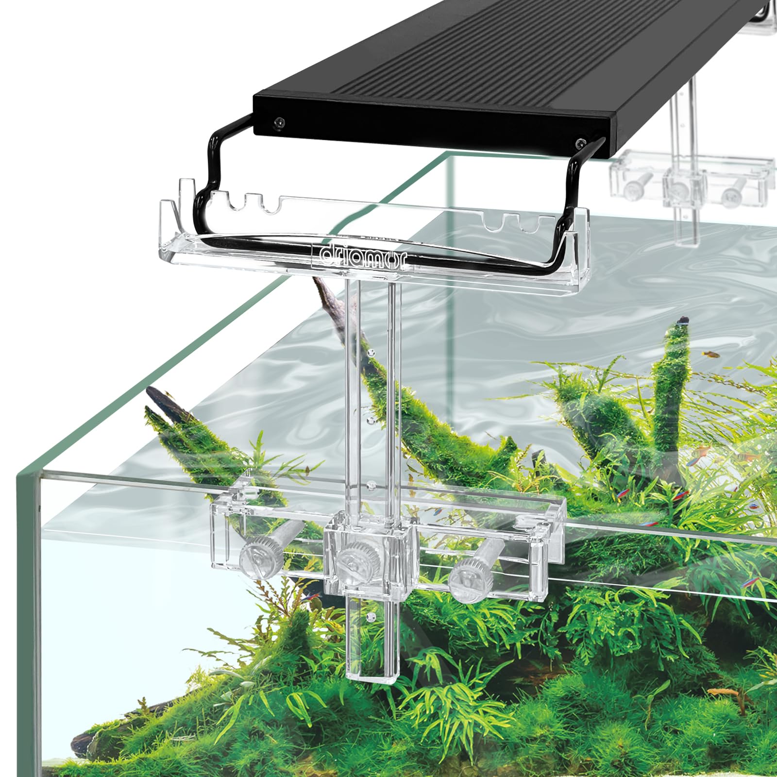 Driamor aquarium light riser bracket assembly provides balanced mounting for steady illumination