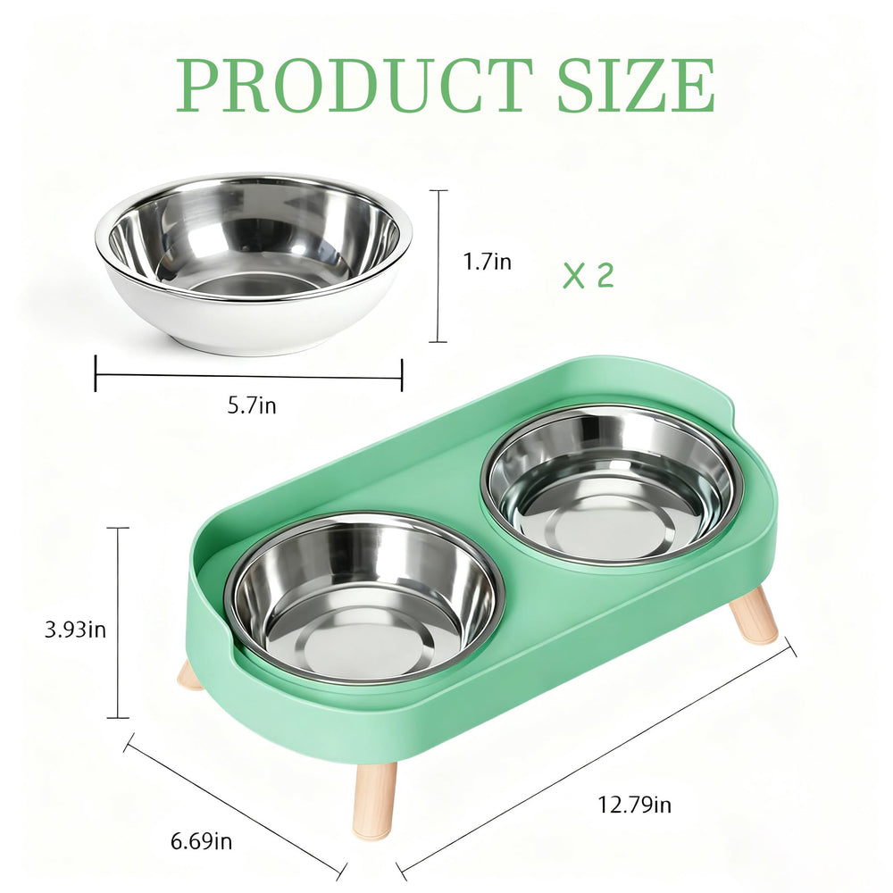 DROHOO elevated pet bowl set in green offers whisker-friendly, easy-access feeding.