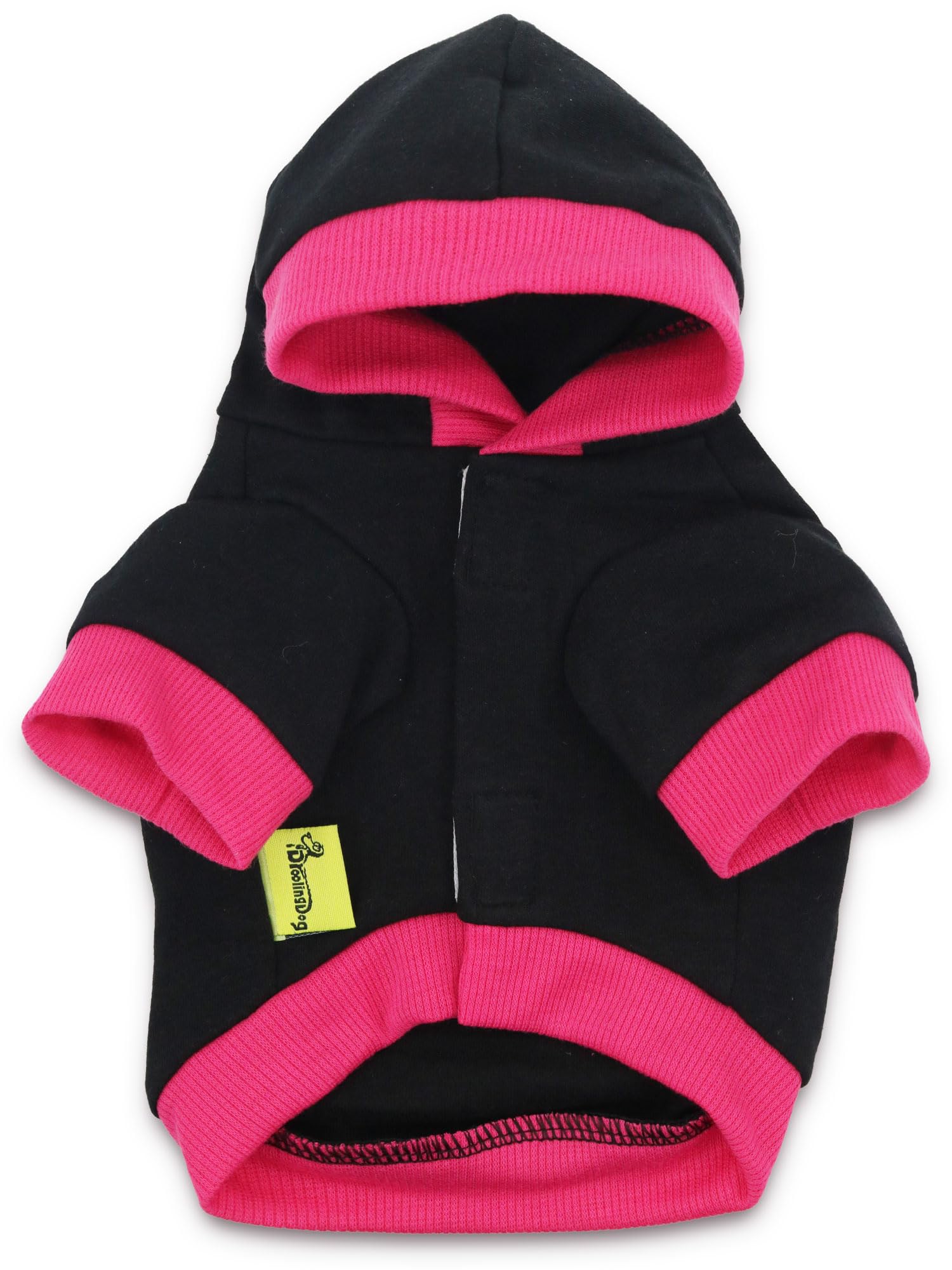 DroolingDog girl-dog-hoodie side view shows stretchy fit for easy on/off